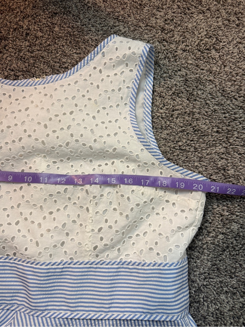 London Style White Eyelet Top Blue Striped Midi Dress size 18 - Picture 7 of 7